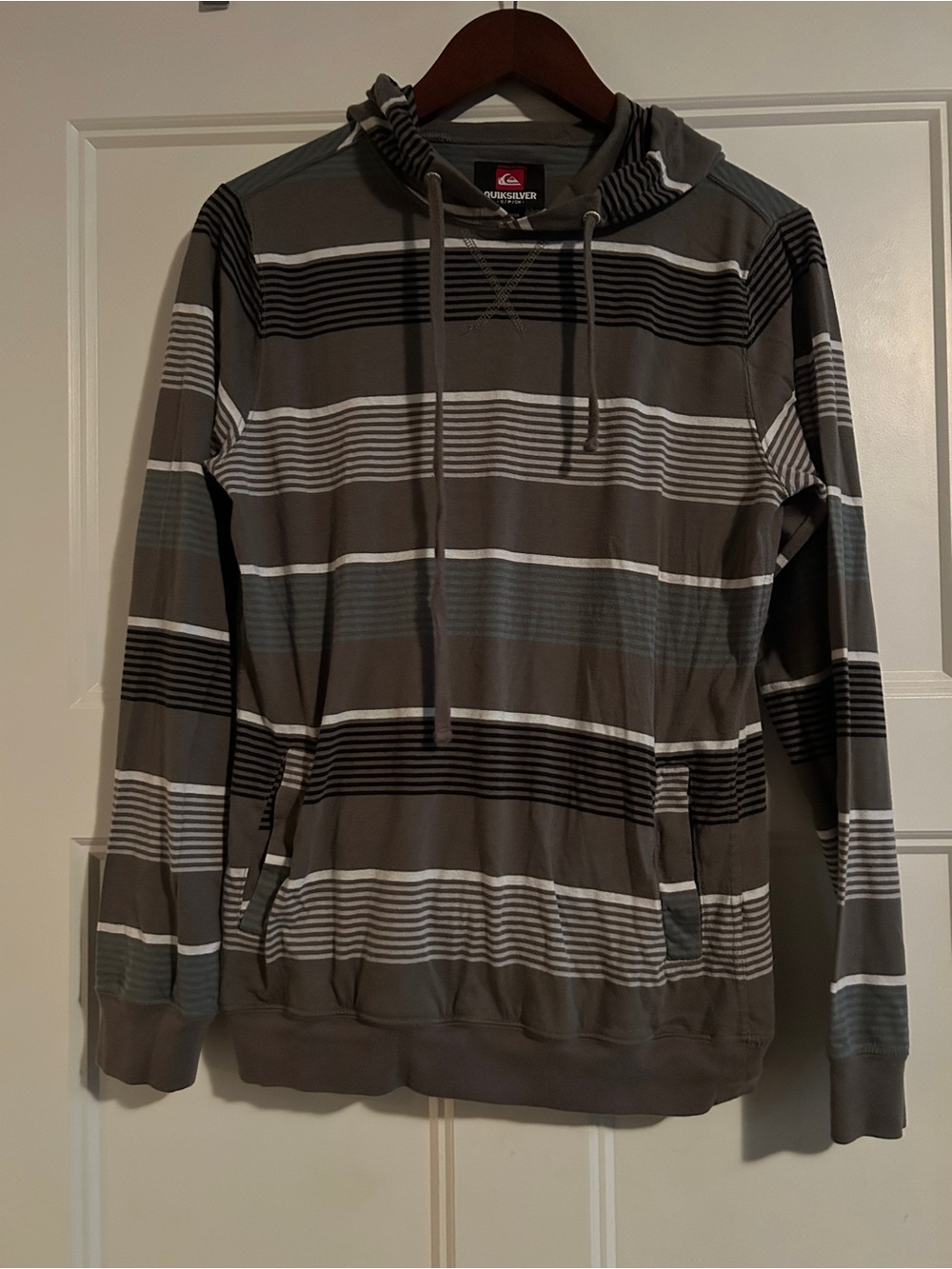 Quiksilver Men's Gray Striped Hooded Pullover